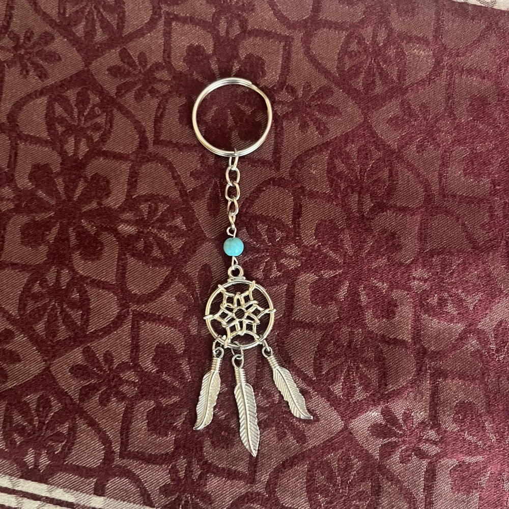 Silver Dreamcatcher Keychain with Turquoise Bead
